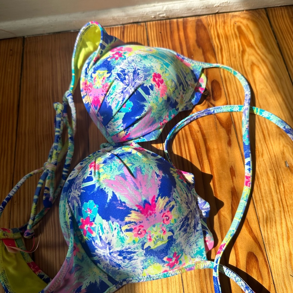 Victoria's Secret Neon Green Floral Bikini Top